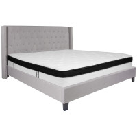 Flash Furniture HG-BMF-44-GG Riverdale King Size Tufted Upholstered Platform Bed in Light Gray Fabric with Memory Foam Mattress